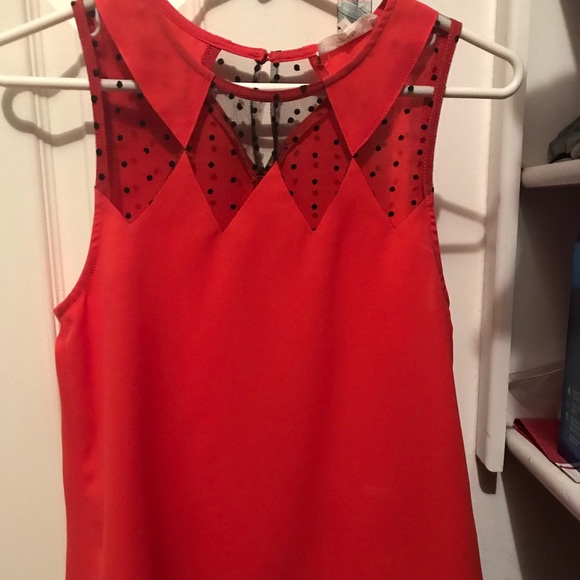 Red blouse with sheer black detail at neckline - Picture 1 of 3